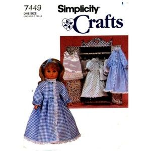 Vintage ©1996 Simplicity Craft 7449 - American Girl/18" Doll Wardrobe & Clothing